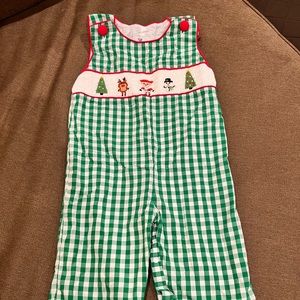 Smocked Polkadot Christmas Longall - Green-Gingham, Size 24 Months